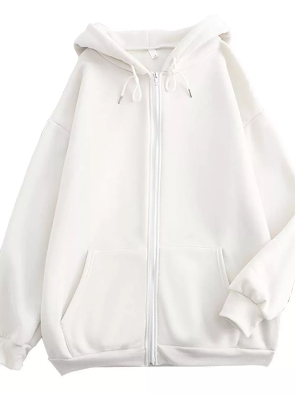 Full Size Oversized Solid Zip-Up Hoodie with Drawstring Plus Size, image 2