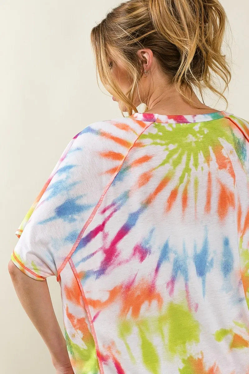 Tie Dye Print Jersey Stitched Uneven Hem Top, image 10