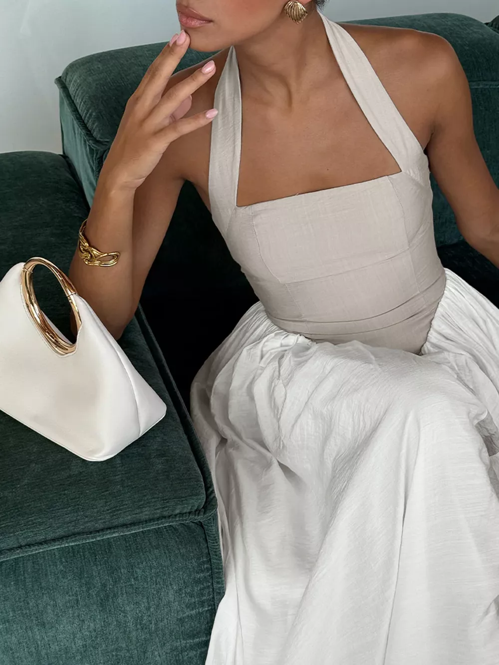 Halter Neck Two-Tone Maxi Dress, image 2