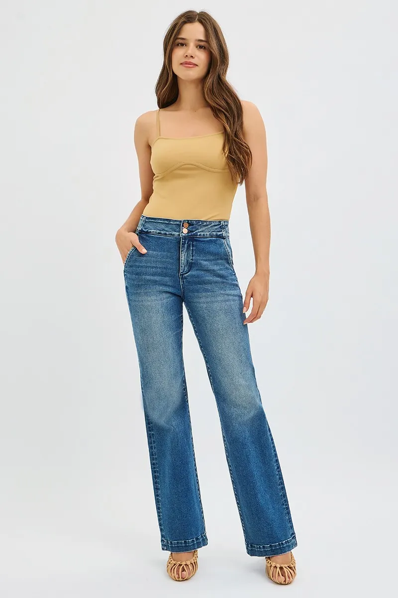 Full Size Tummy Control High Rise Bootcut Jeans with Double Button Waistband Plus Size, image 6