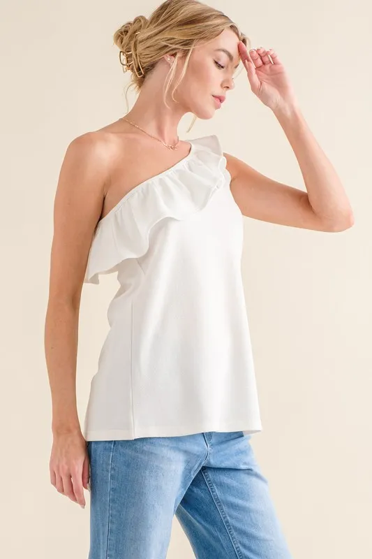 Ruffle One Shoulder Sleeveless Tank Top, image 4