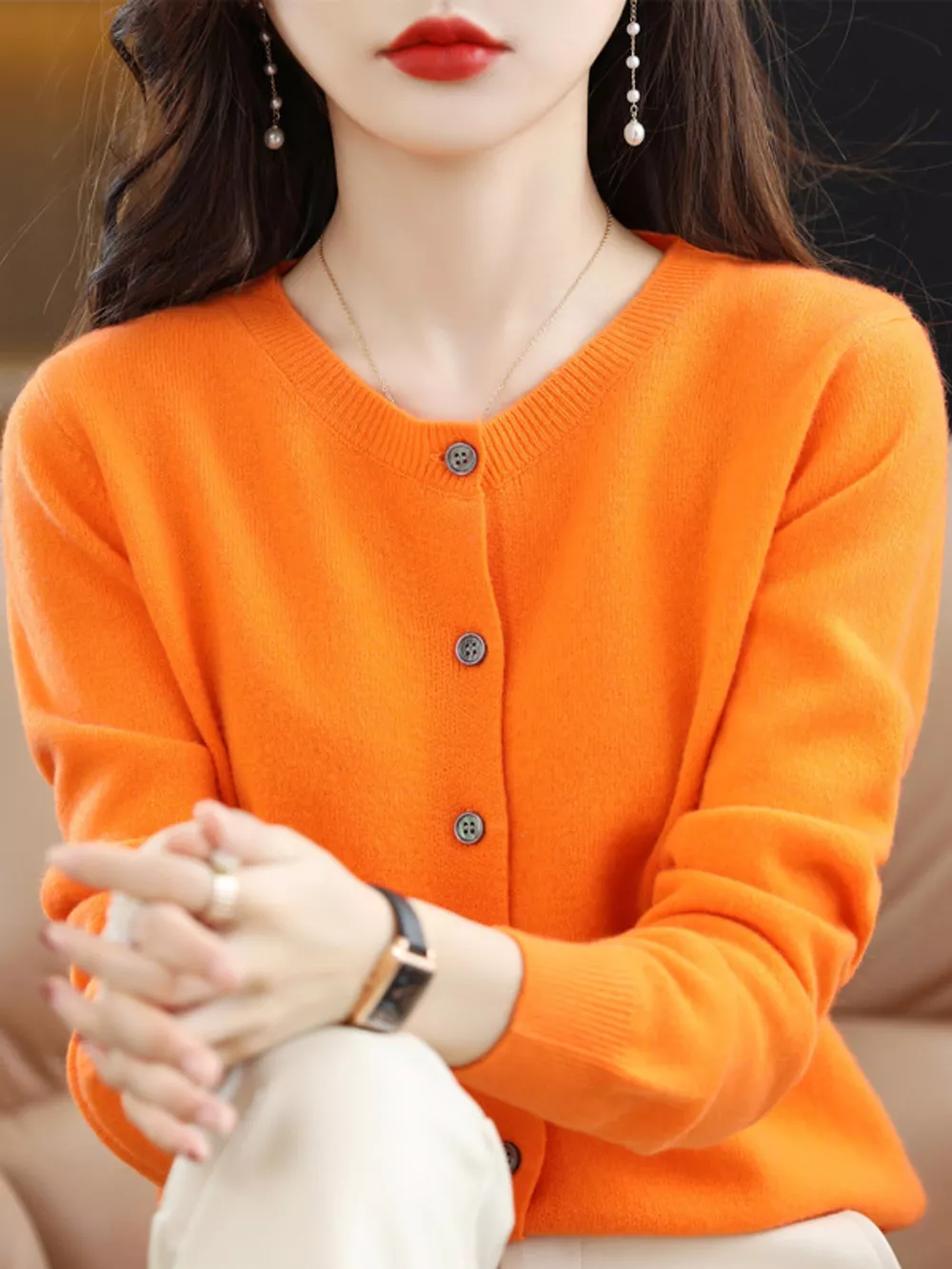 Classic Crew Neck Knit Cardigan, image 56