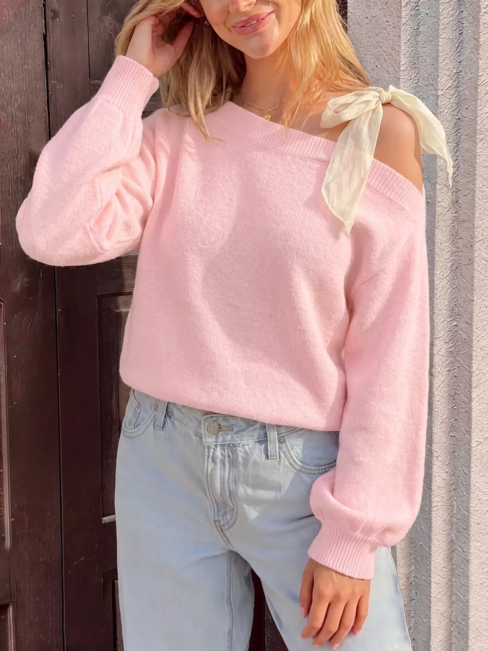 One Shoulder Bow Detail Sweater, image 2