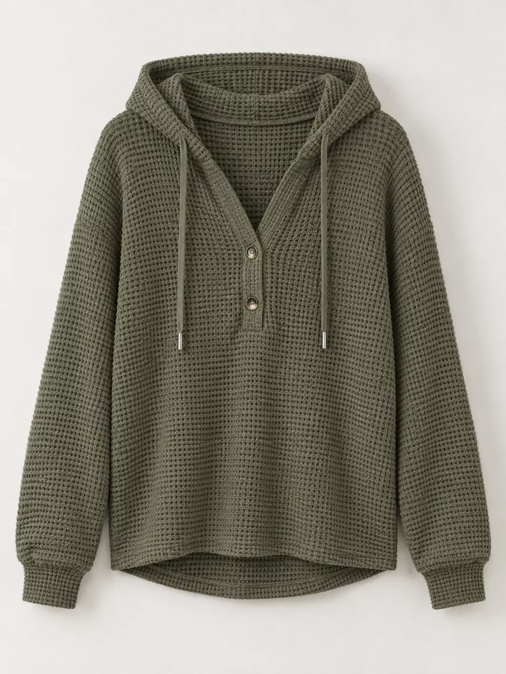 Full Size Waffle Knit Button Detail Hoodie Plus Size, image 46