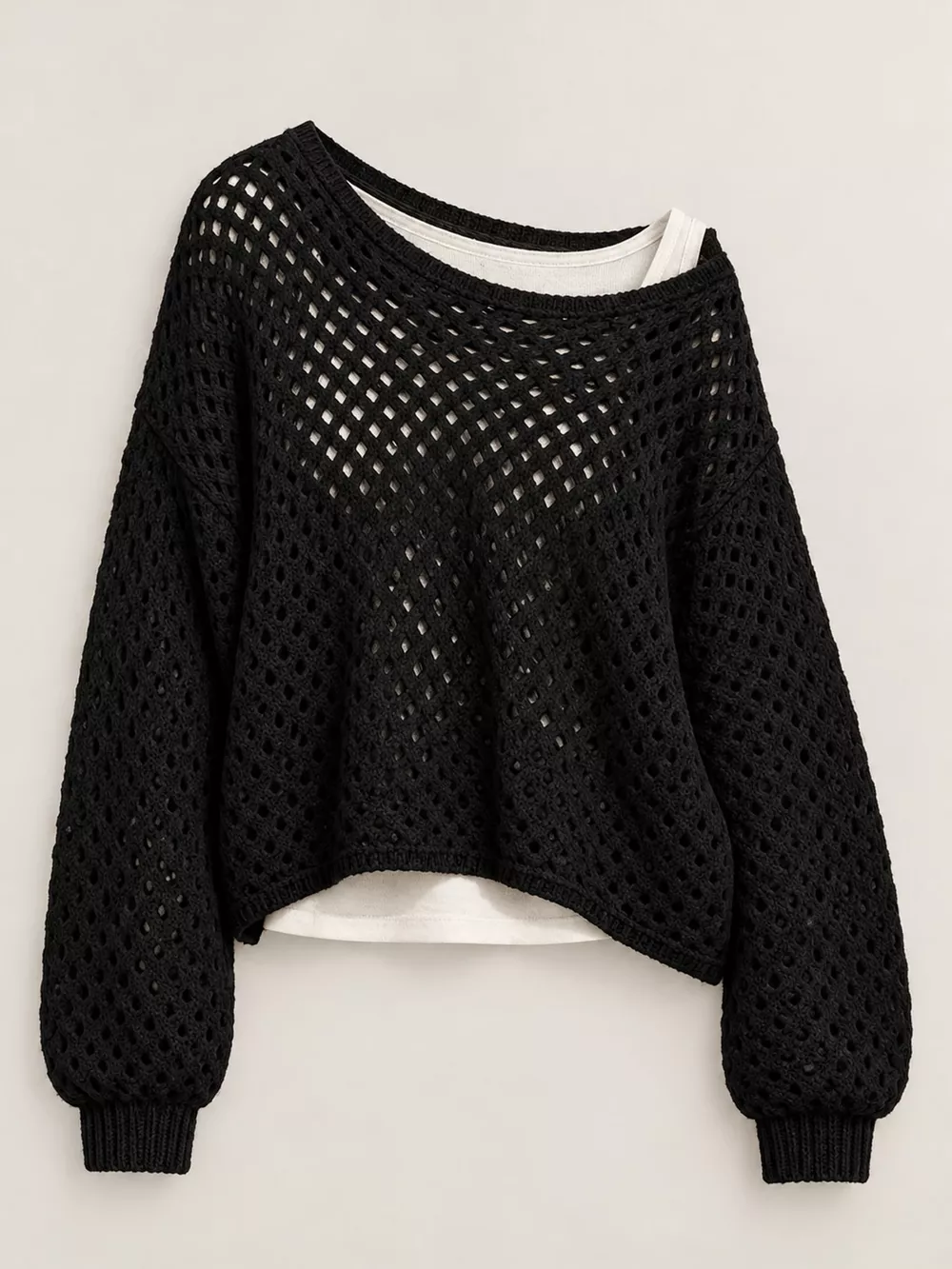 Hollow Out Boat Neck Knit Cover Up, image 8