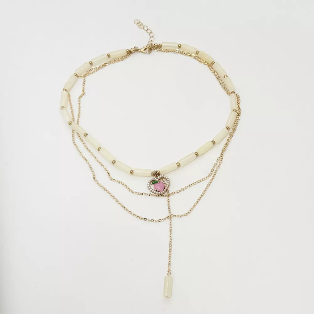 Layered Heart Pendant Necklace with Jade Beads, image 5