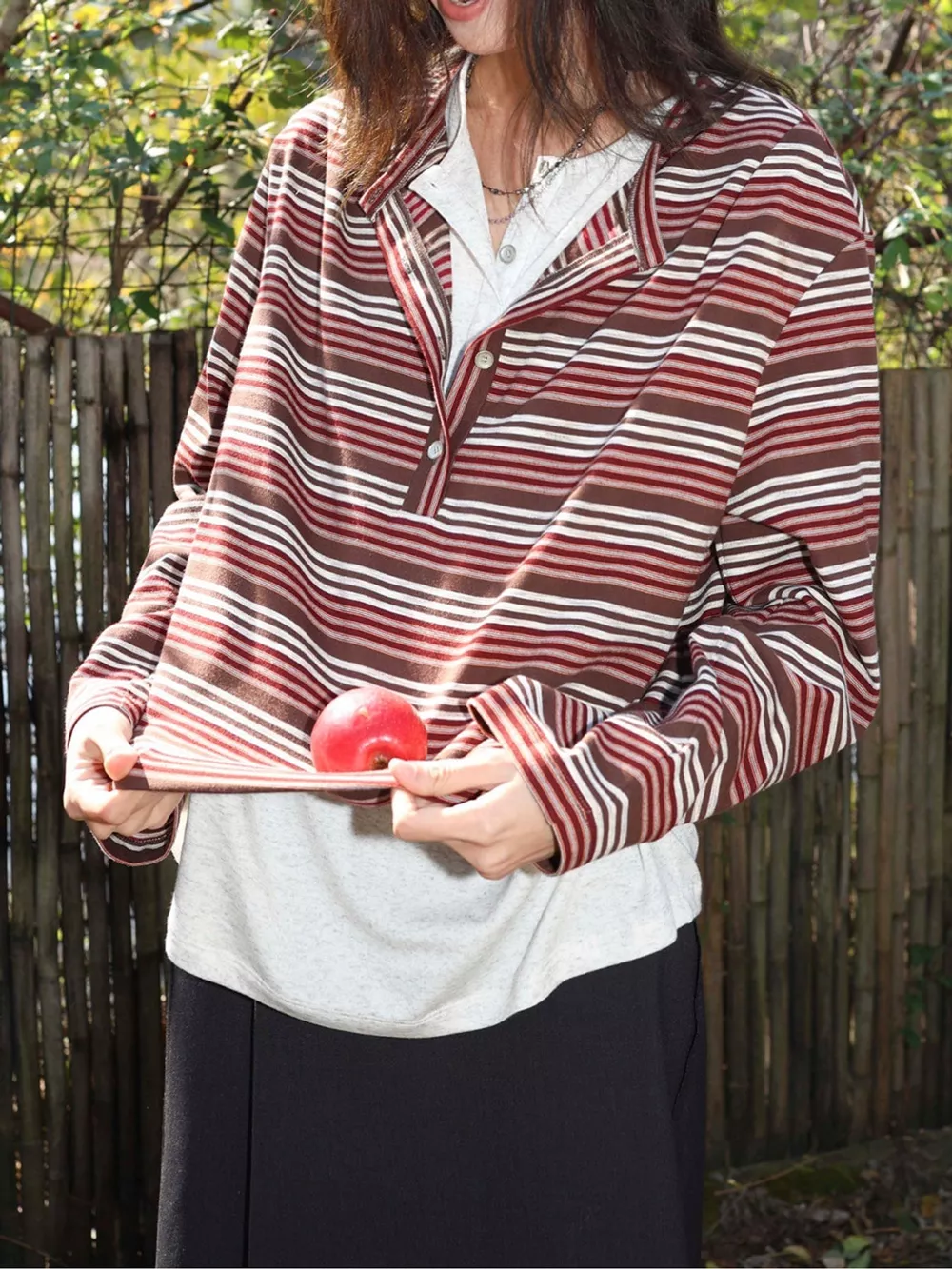 Vintage Striped Long-Sleeve Quarter-Zip T-Shirt, image 12