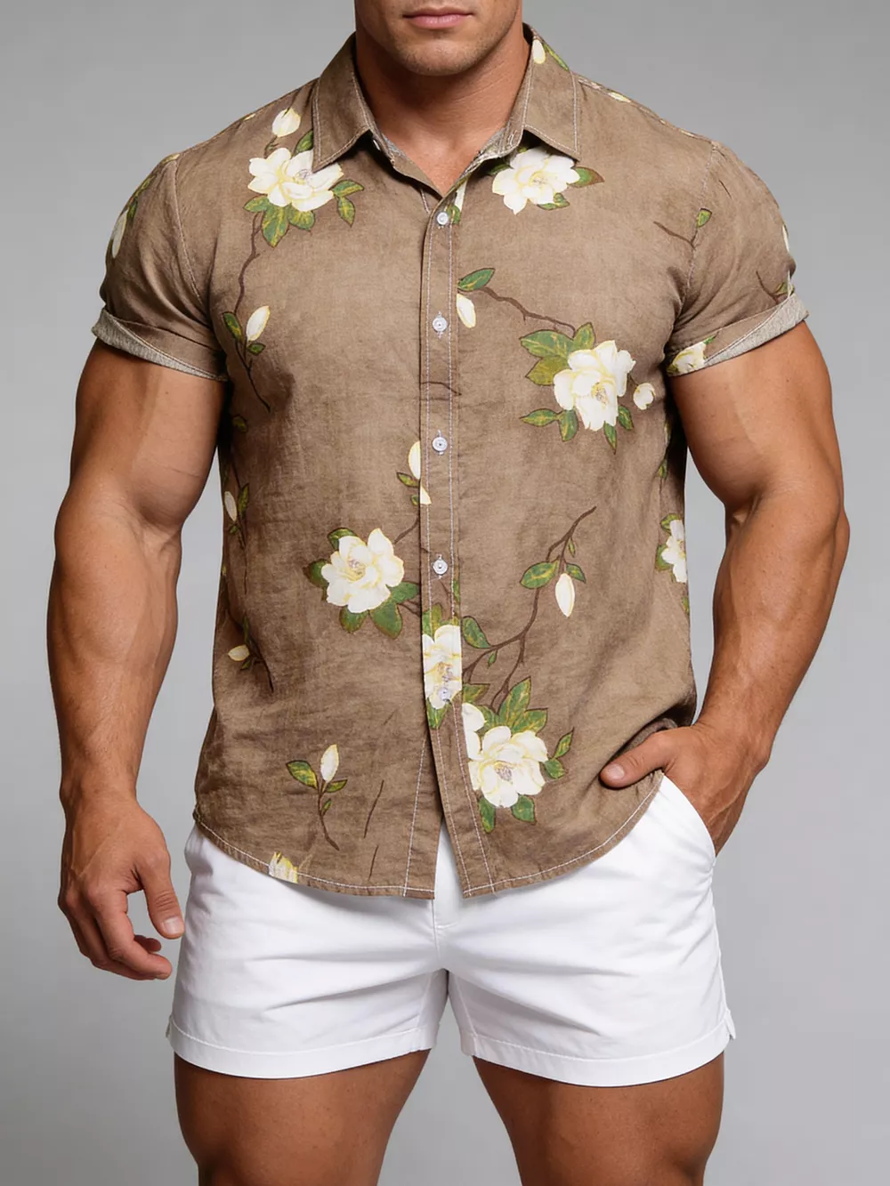 Men's Plus Size Floral Print Short Sleeve Shirt, image 8