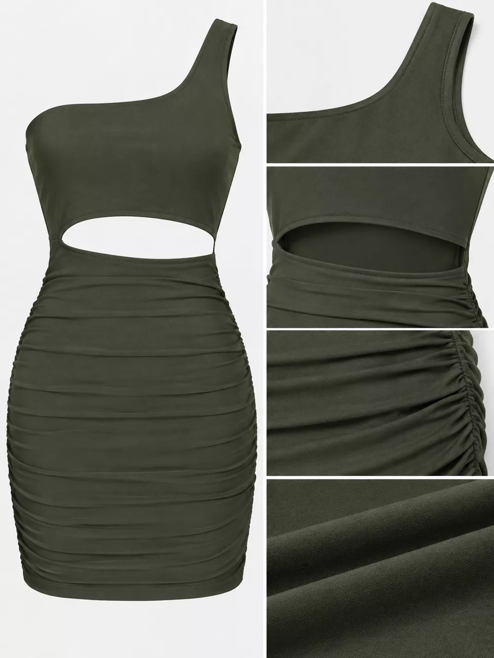 One-Shoulder Cutout Ruched Bodycon Mini Dress, image 68