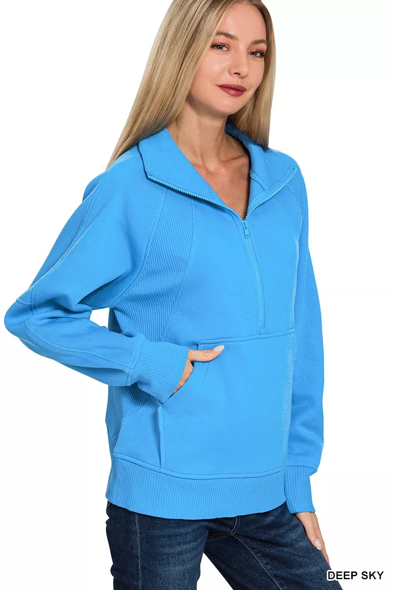 Half Zip Fleece Sweatshirt with kangaroo Pocket, image 3