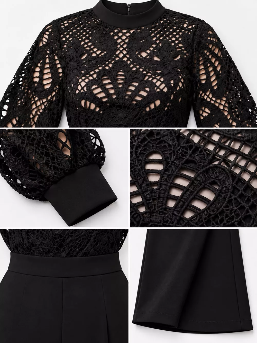 Full Size Lace Lantern Sleeve Flare Jumpsuit Plus Size, image 15