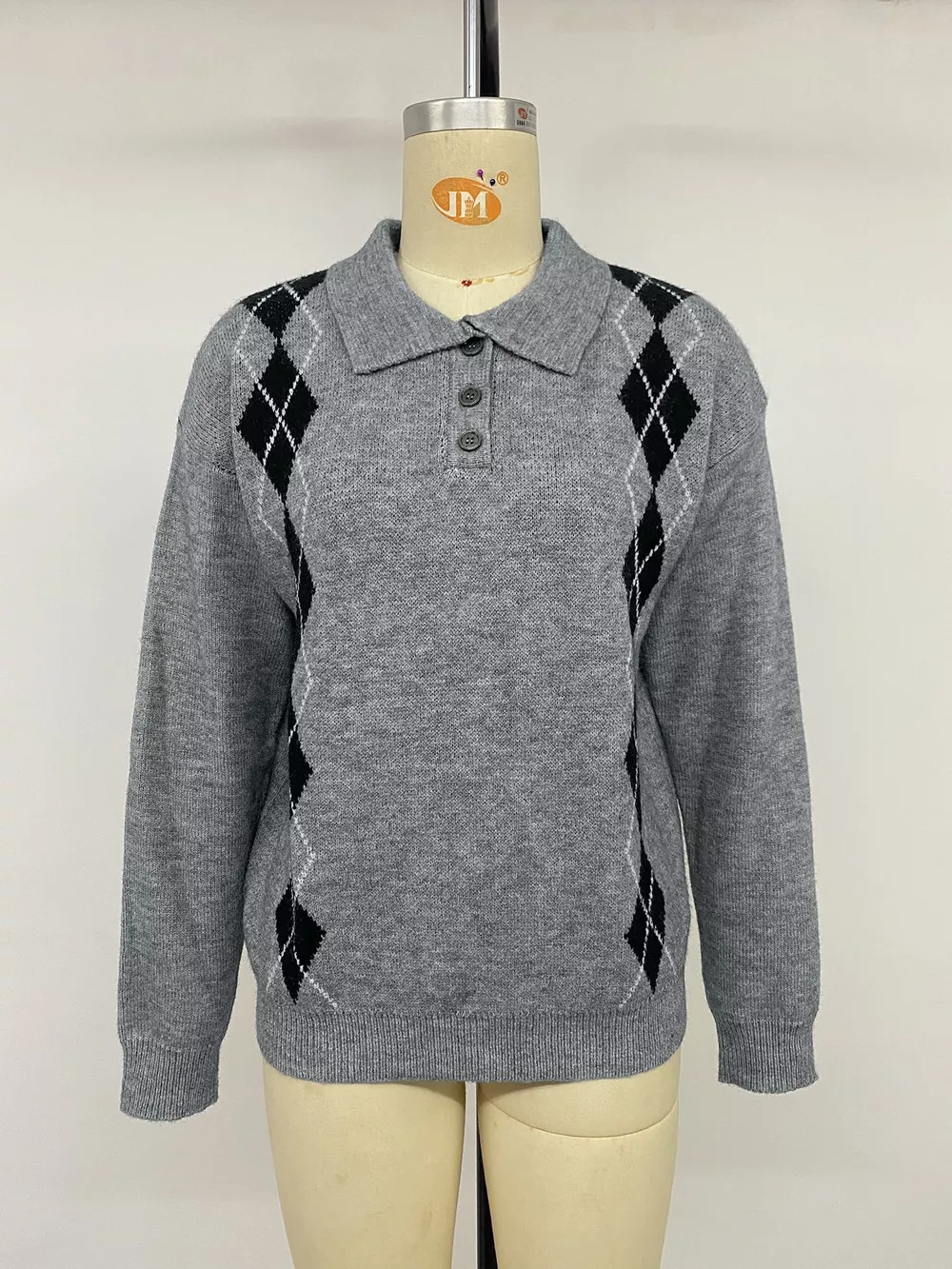 Argyle Patterned Polo Collar Sweater, image 11