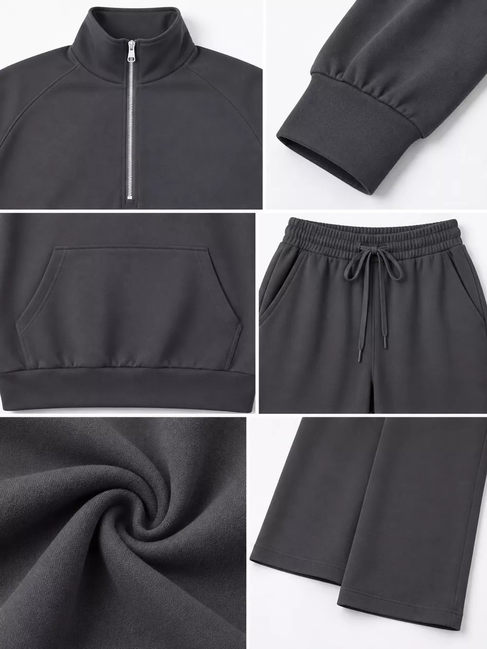 Half-Zip Sweatshirt and Wide-Leg Pants Set, image 13