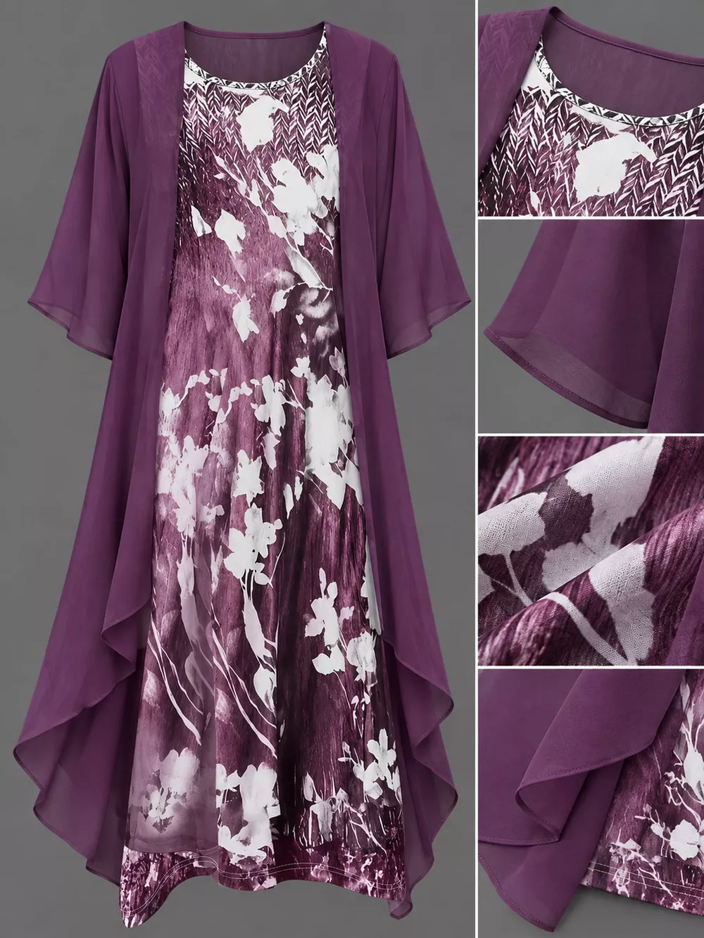 Full Size Floral Print Midi Dress and Chiffon Cardigan Set Plus Size, image 20