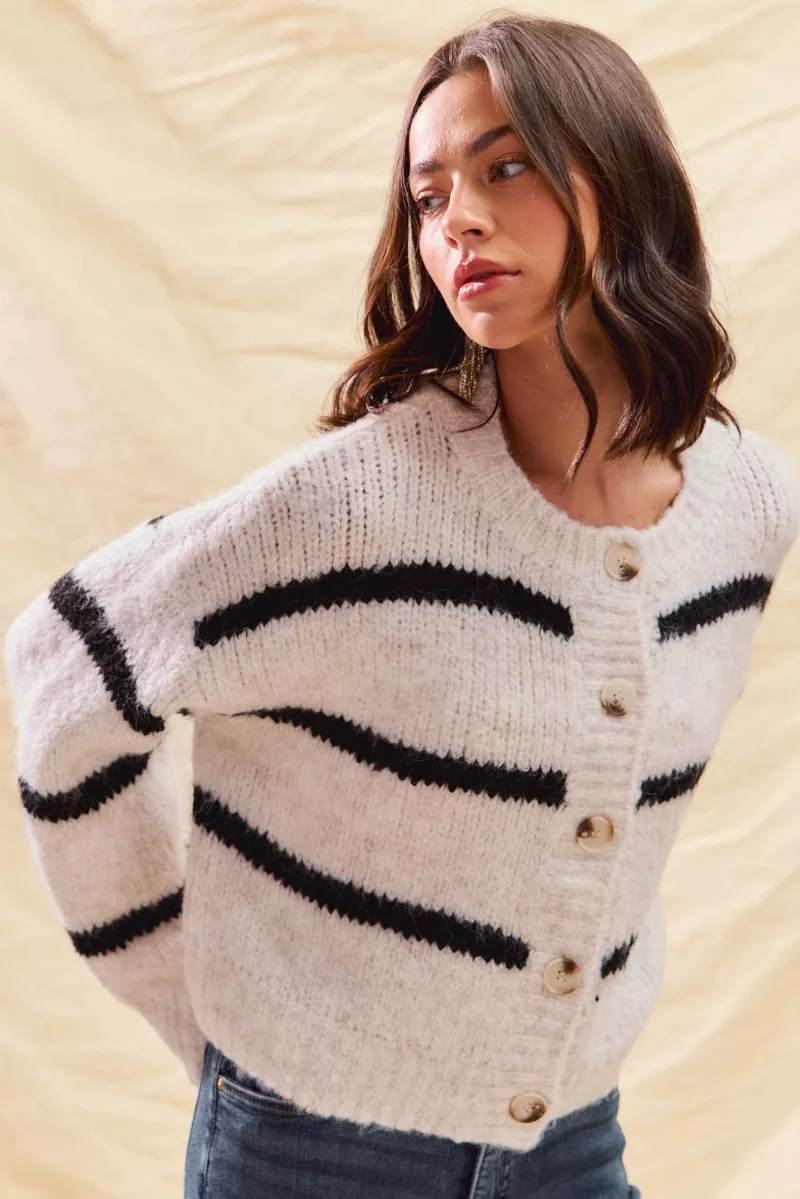 Stripe Soft Touch Button Cozy Sweater Cardigan, image 17