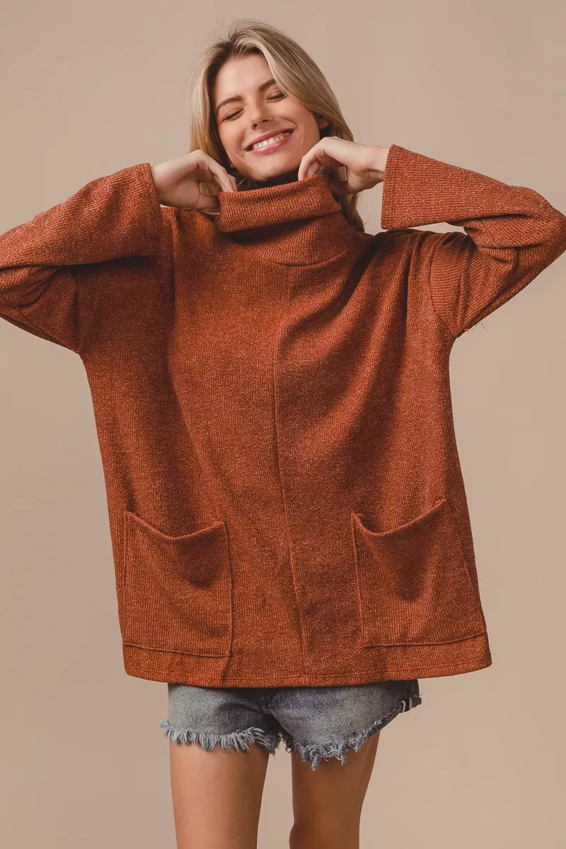 Piper Rib Double Pocket Turtle Neck Sweater