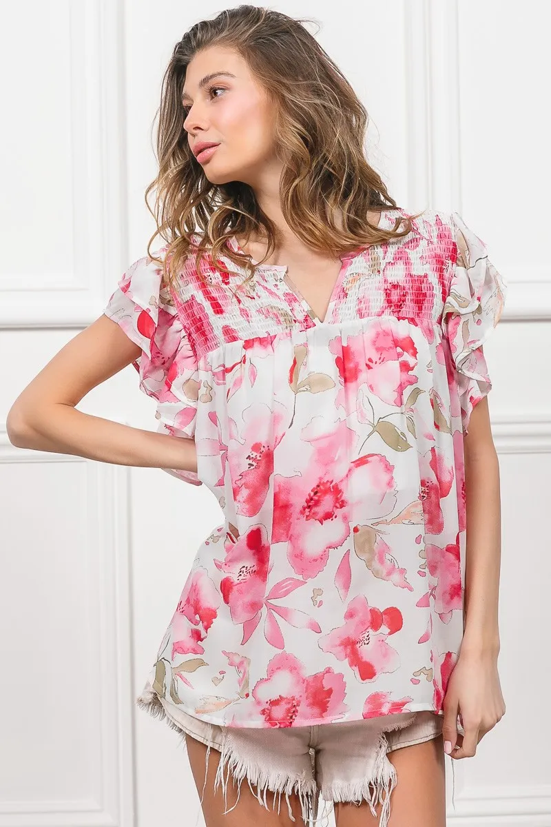 Floral Print Flutter Sheer Top, image 15