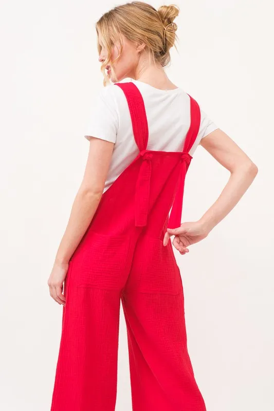 Gauze Loose Fit Tied Back Overalls, image 6