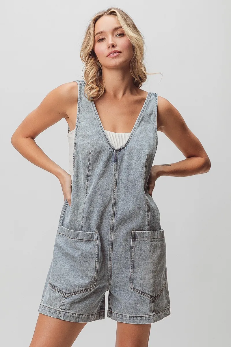 Patch Vintage Washed Denim Shortall, image 4