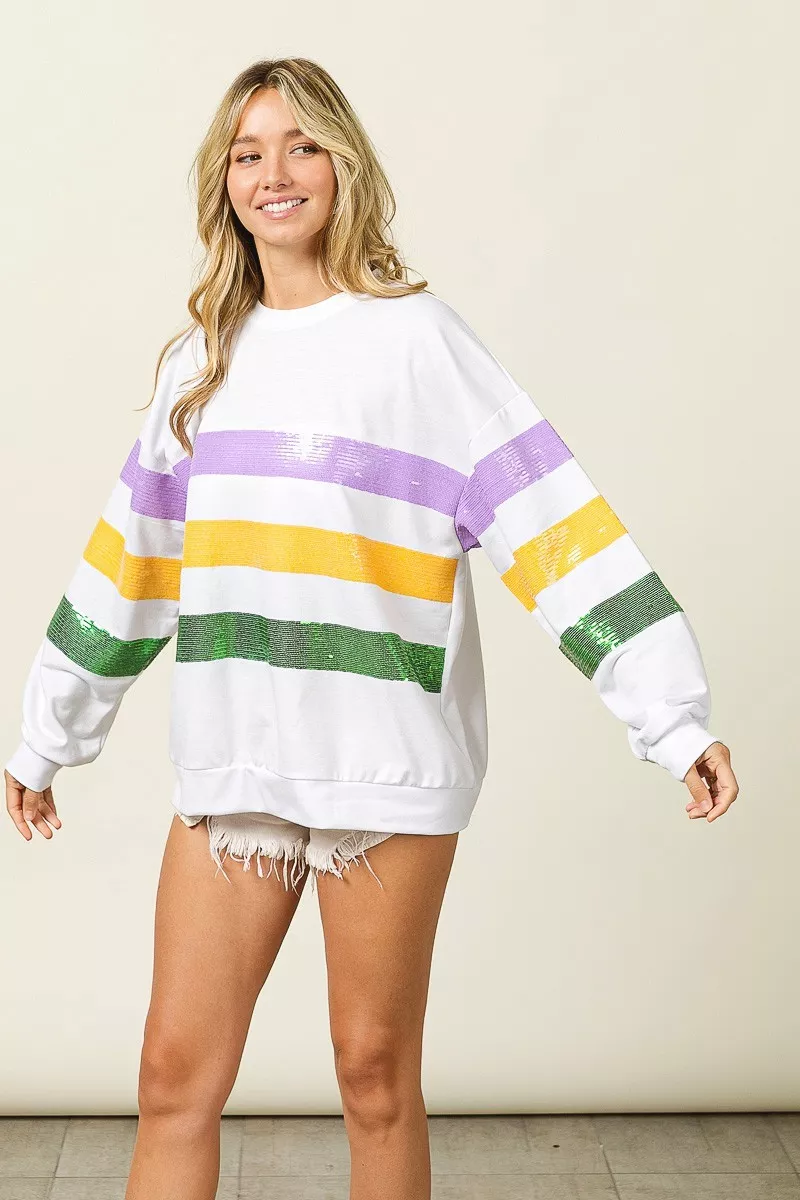 Sequin Mardi Gras Striped Round Neck Sweatshirt, image 19