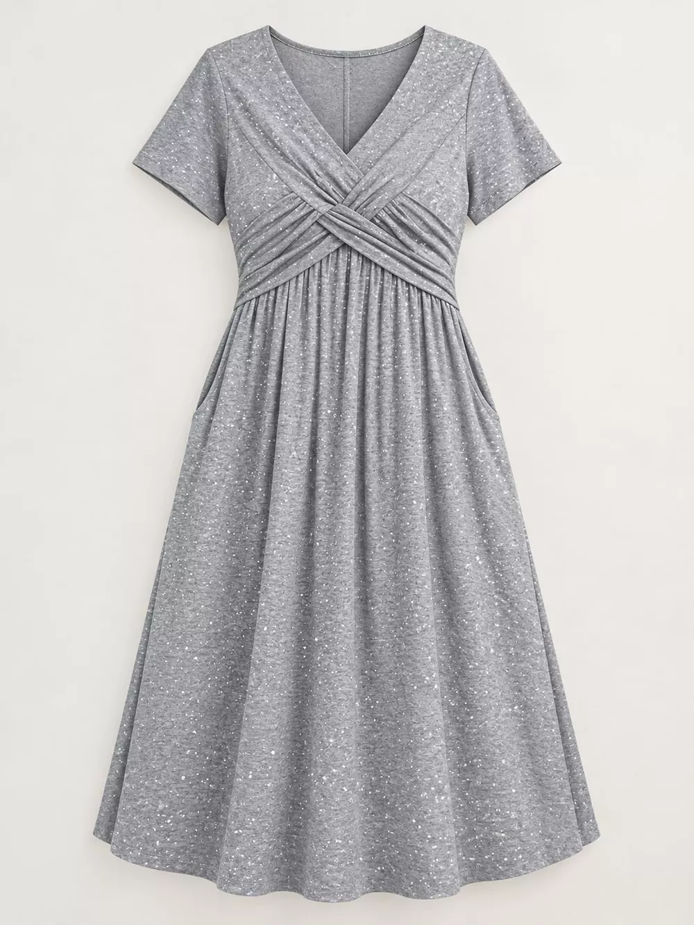 Full Size Twisted Front Short Sleeve Midi Dress with Pockets Plus Size, image 20