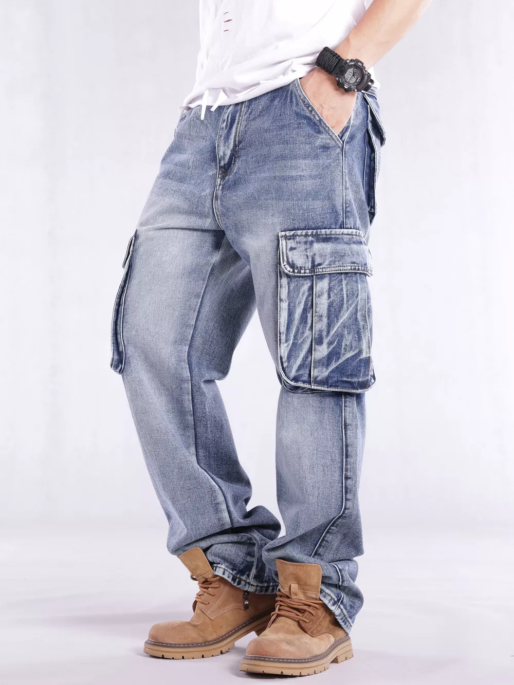 Men's Loose Fit Cargo Jeans, image 5