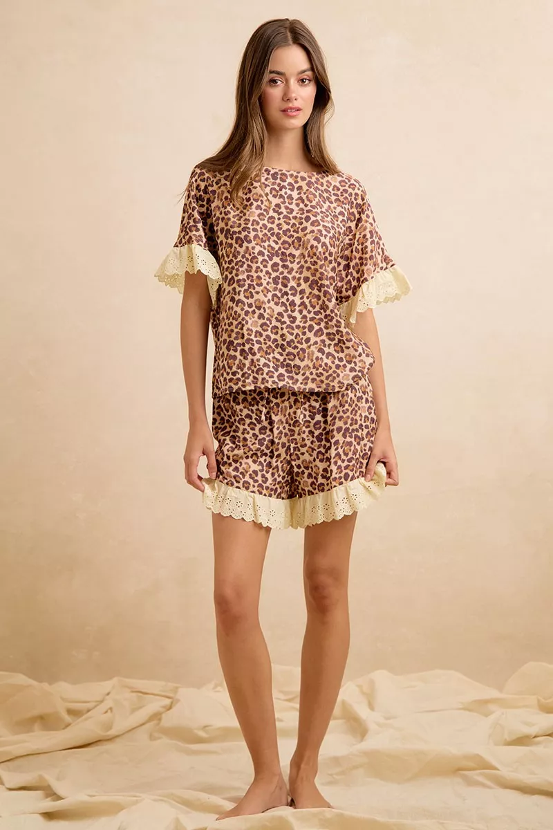 BiBi Leopard and Eyelet Lace Ruffled Top and Shorts Set, image 25