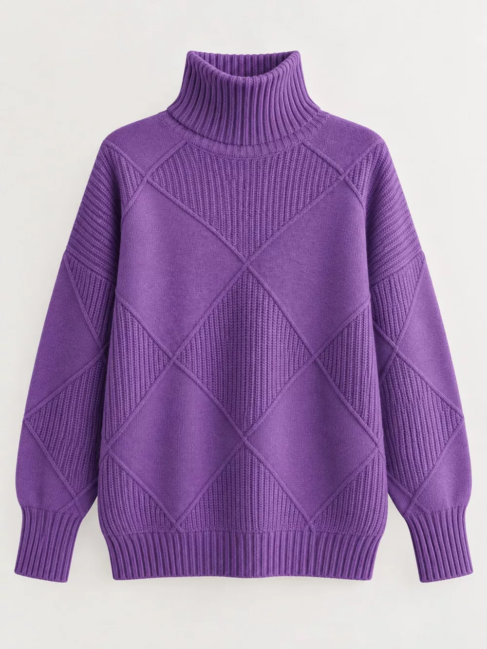 Full Size Diamond Pattern Turtleneck Sweater Plus Size, image 66