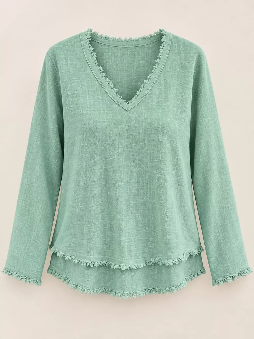 Full Size Frayed Hem V-Neck Blouse Plus Size, image 54
