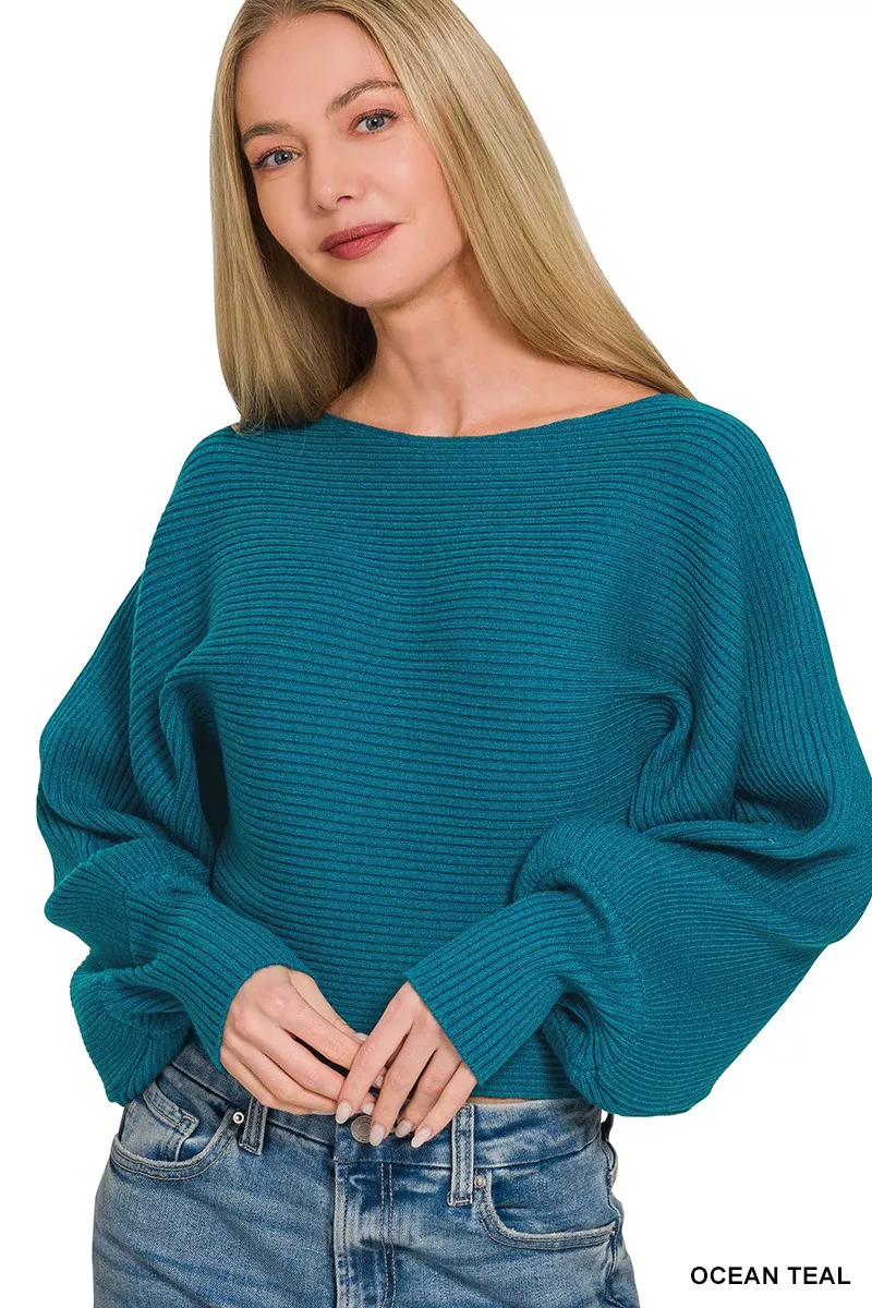 Boat Neck Balloon Sleeve Sweater, image 3
