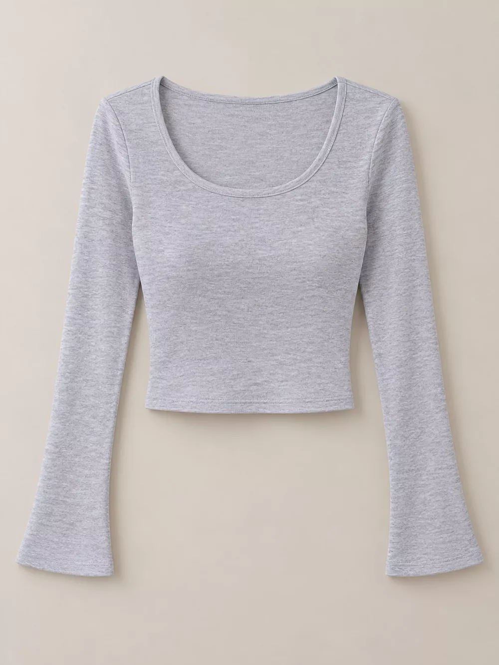 Slim-Fit Long Sleeve U-Neck Cropped T-Shirt, image 11