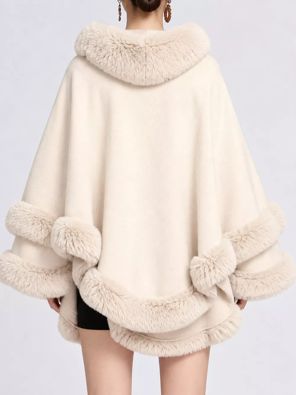 Faux Fur Trimmed Hooded Cape, image 26
