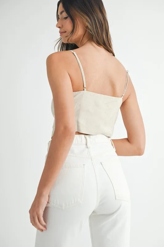 Linen Mix Button Down Tank Top, image 3