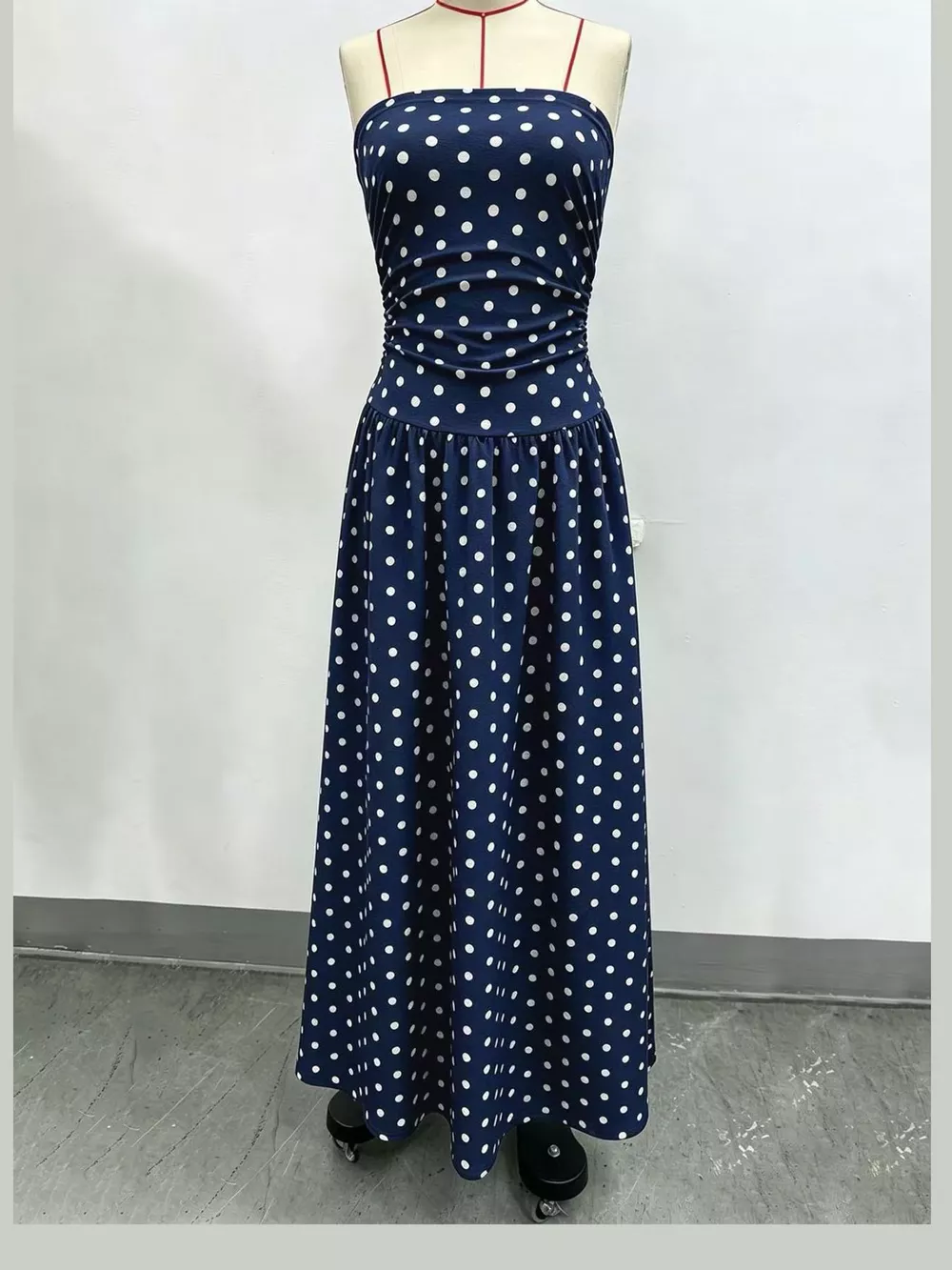 Strapless Polka Dot Ruched Maxi Dress, image 33