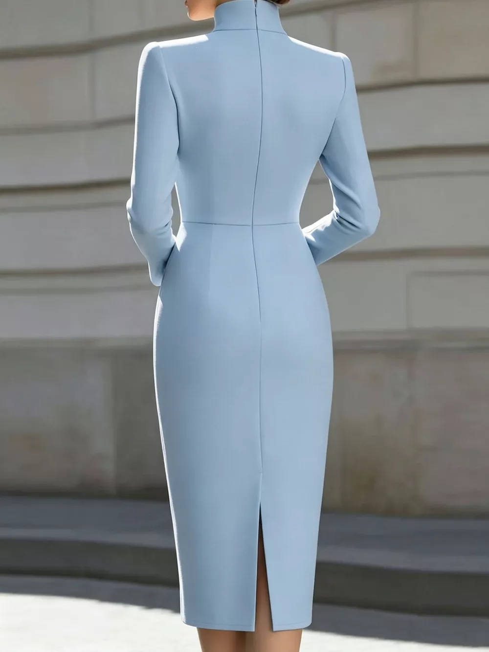 Full Size Stand-Collar Long-Sleeve Midi Dress Plus Size, image 13