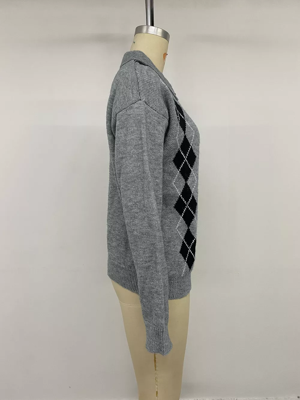 Argyle Patterned Polo Collar Sweater, image 12