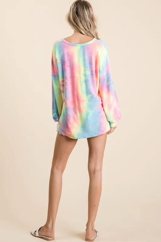 Tie Dye French Terry Top With Balloon Sleeves, image 4