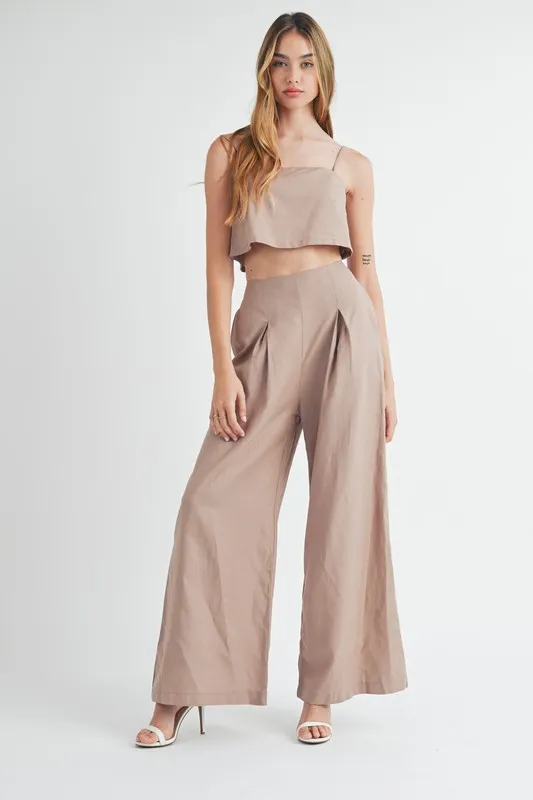 Linen Mix Crop Cami and Wide Leg Pants Set