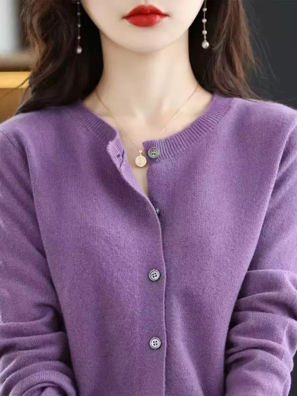 Crew-Neck Button-Down Cardigan, image 63