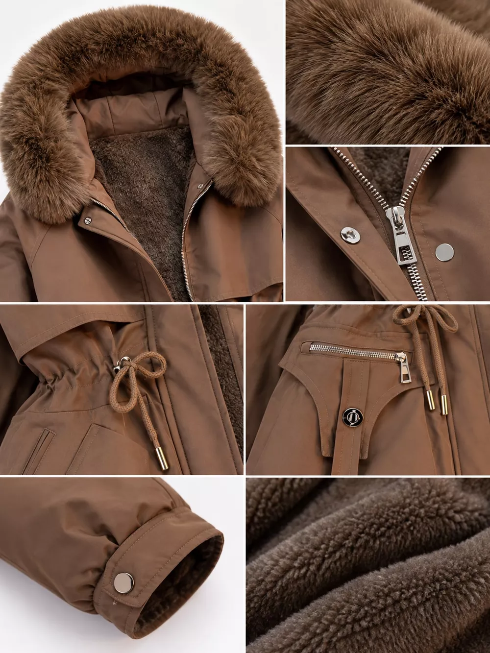 Plus Size Faux Fur Hooded Drawstring Waist Winter Parka Outerwear, image 5