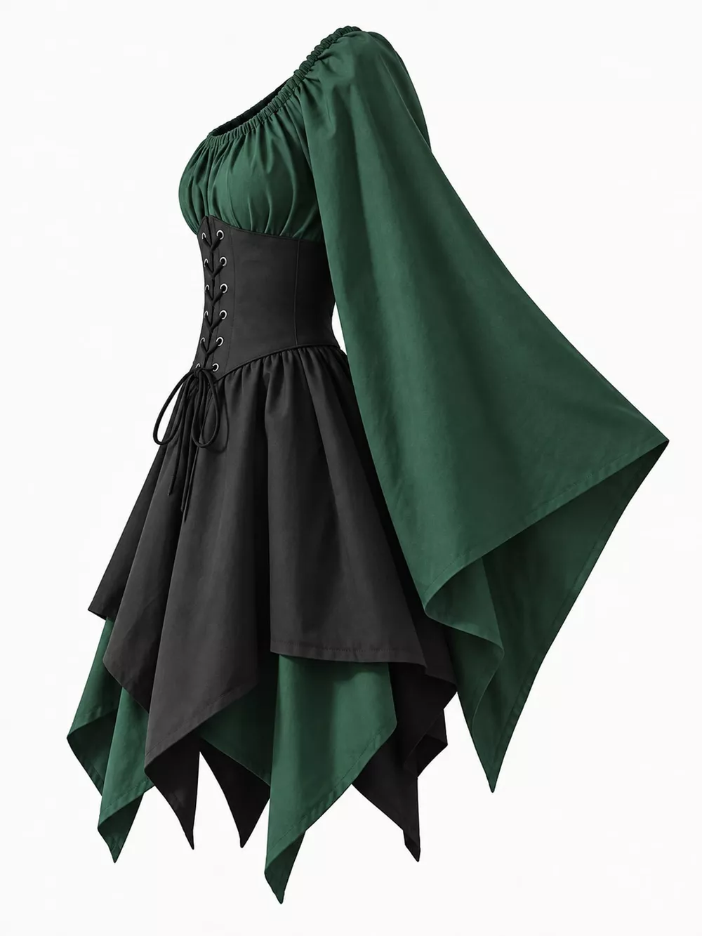 Full Size Lace-Up Flare Sleeve Irregular Hem Dress Plus Size, image 14