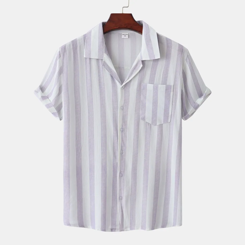 Men's Striped Short Sleeve Button-Down Shirt