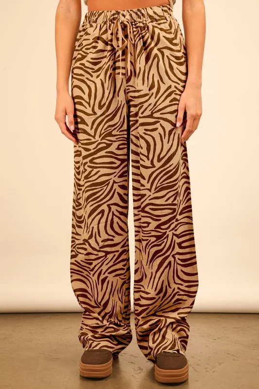 Animal Print Linen Wide Leg Pants