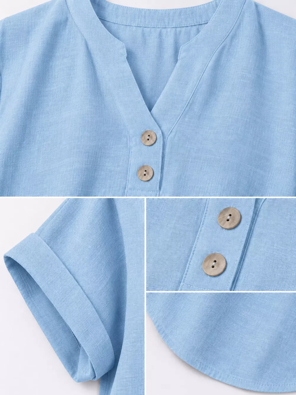 Full Size Button Detail Short Sleeve Blouse Plus Size, image 30