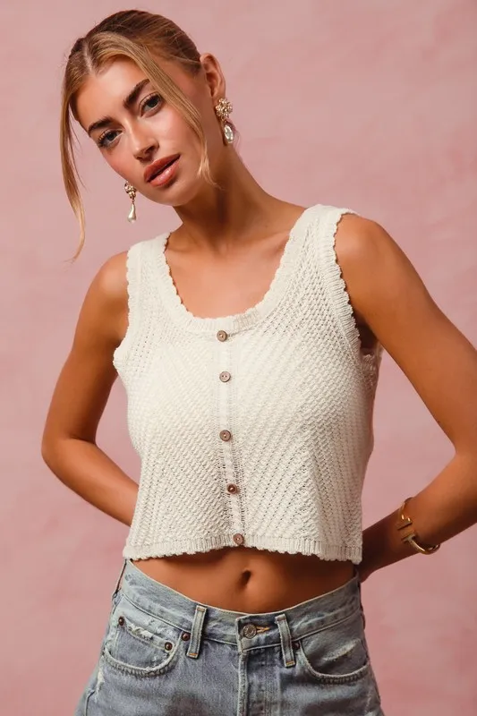 Chevron Pattern Buttoned Front Lightweight Tank Top, image 11