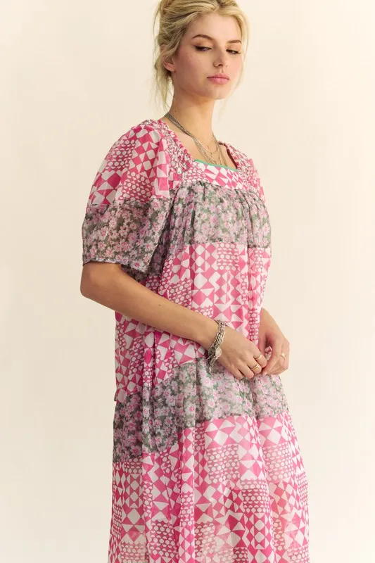 Multi Floral Square Neck Puff Sleeve Maxi Dress, image 5