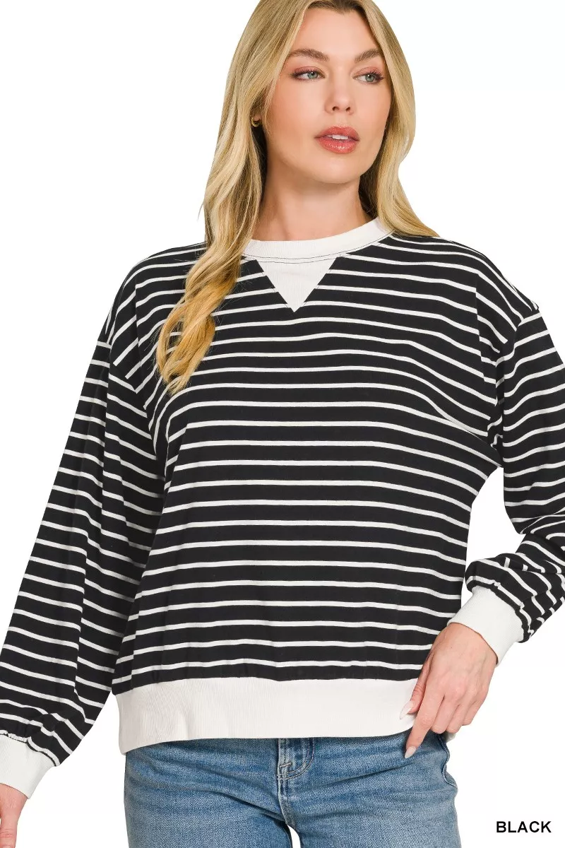 Striped Rib Banded Sweatshirt