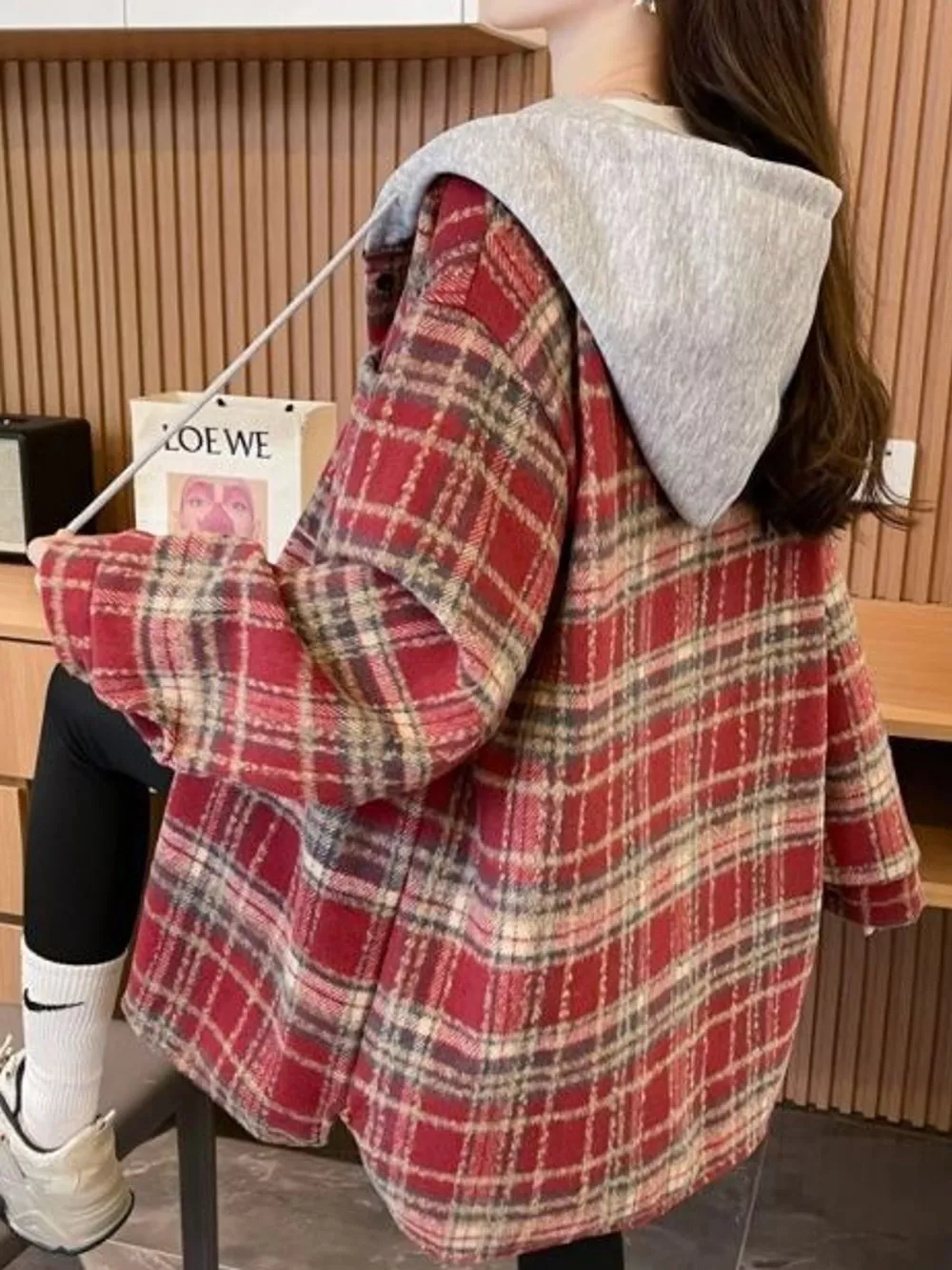 Plaid Button Up Hooded Shacket, image 5