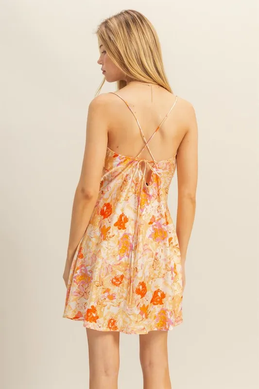 Floral Cowl Neck Flirty Satin Mini Dress, image 3