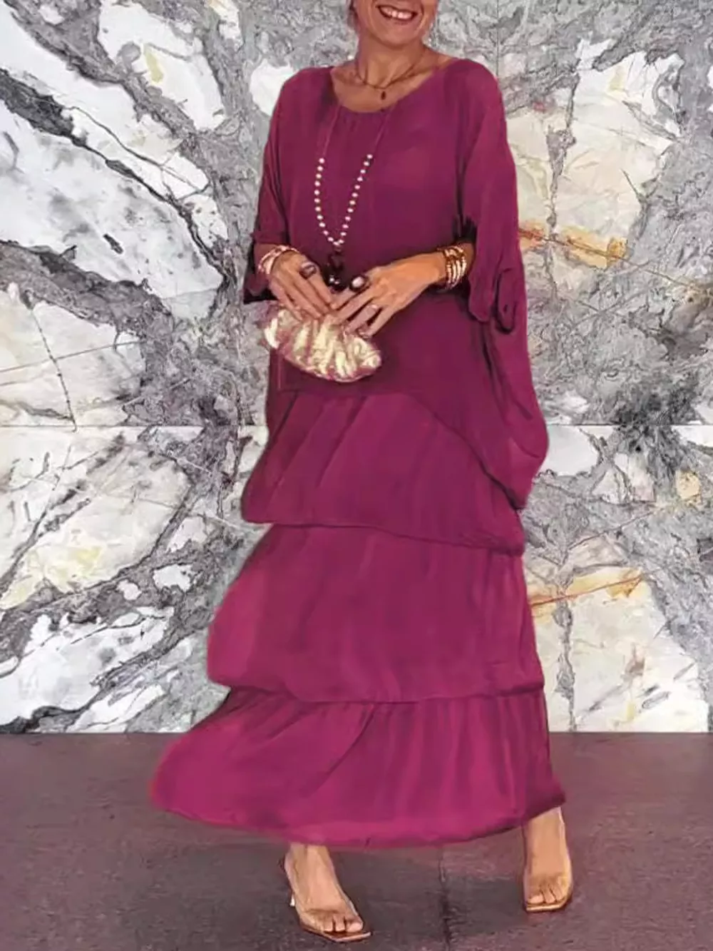 Full Size Layered Batwing Sleeve Maxi Dress Plus Size, image 5
